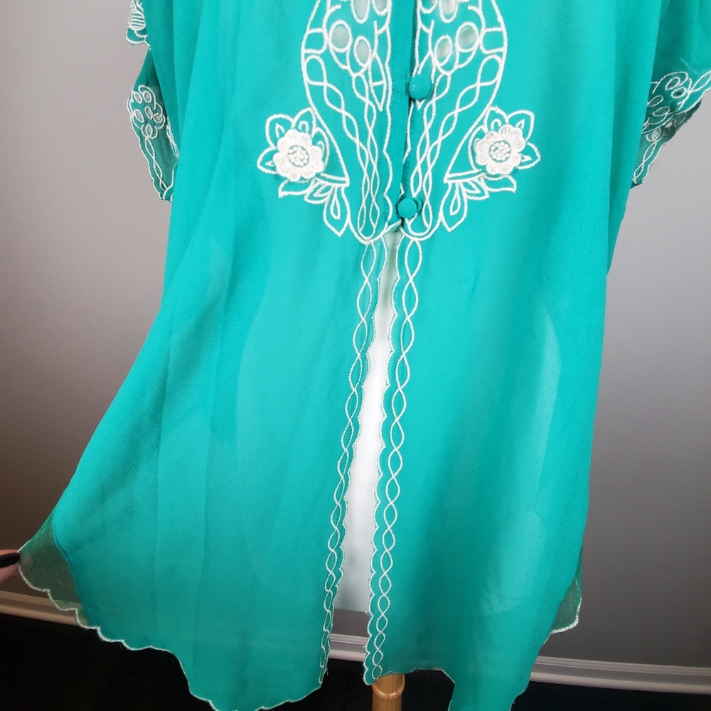 RYU Green Chiffon Embroidered Top - Picture 5 of 8
